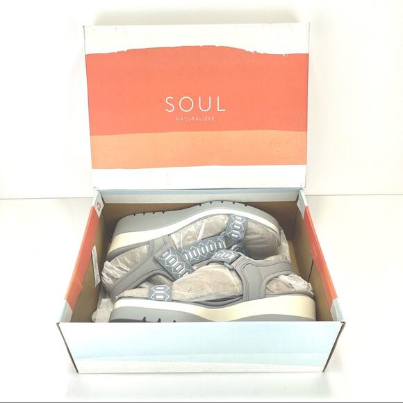 Soul Naturalizer Glitz Platform Wedge Sandal Size 9.5 Blue Calm/Gray Lightweight - Picture 16 of 16